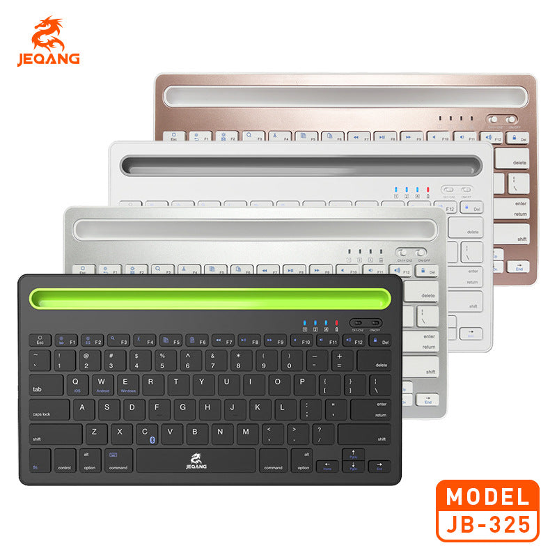 JB-325 JEQANG  Wireless Bluetooth Keyboard with Tablet & Phone Holder Slot – Silent Rechargeable Multi-Device Keyboard for iPad, Android & Windows