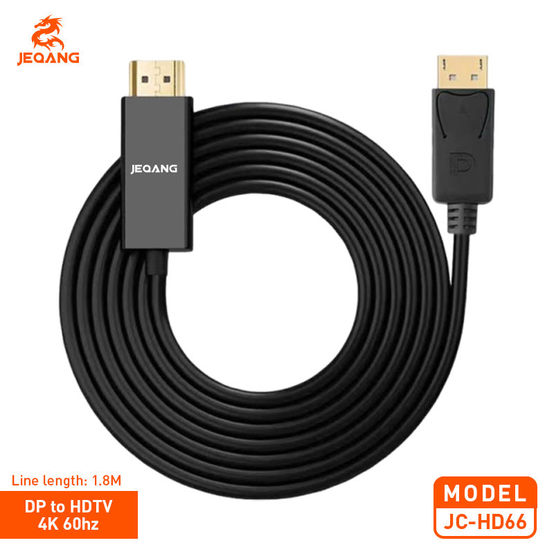 1.8-meter DP to HDTV cable, 4K high-definition adapter cable for connecting computers, laptops, and monitors.