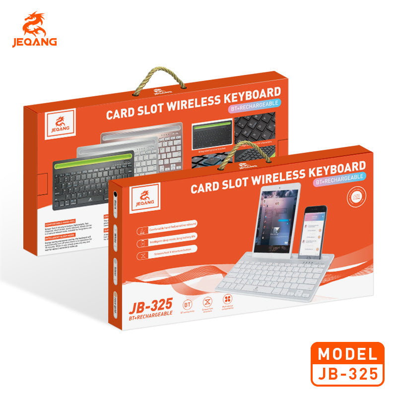 JB-325 JEQANG  Wireless Bluetooth Keyboard with Tablet & Phone Holder Slot – Silent Rechargeable Multi-Device Keyboard for iPad, Android & Windows