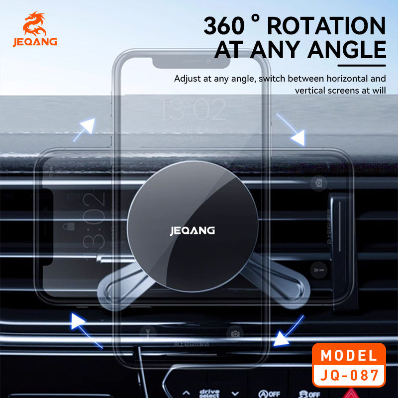JQ-087 JEQANG Strong Magnetic Car Phone Holder – Universal Air Vent Mount with One-Handed Quick Access & 360° Rotation for GPS Navigation