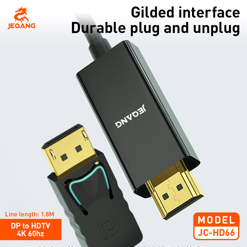 1.8-meter DP to HDTV cable, 4K high-definition adapter cable for connecting computers, laptops, and monitors.