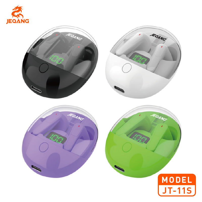 J-T 11 S JEQANG TWS Wireless Earbuds with LED Power Display – Semi-In-Ear Bluetooth Headphones with One-Button Smart Control & Hi-Fi Stereo