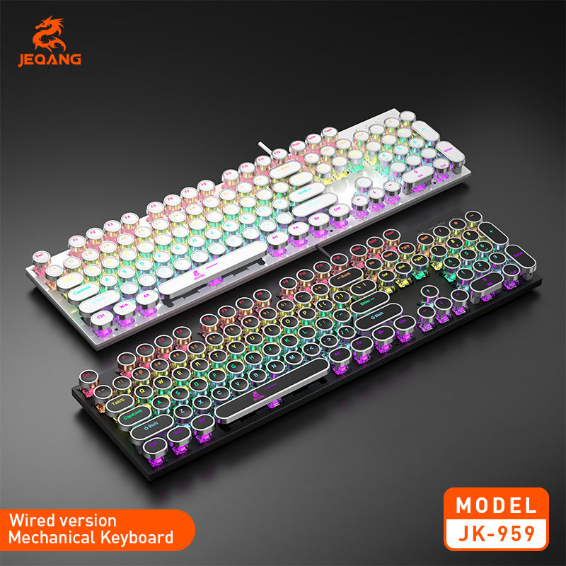 JK-959 Retro Punk Mechanical Gaming Keyboard – Blue Switches with Electroplated Metal Keycaps & Hot-Swappable DIY Switches