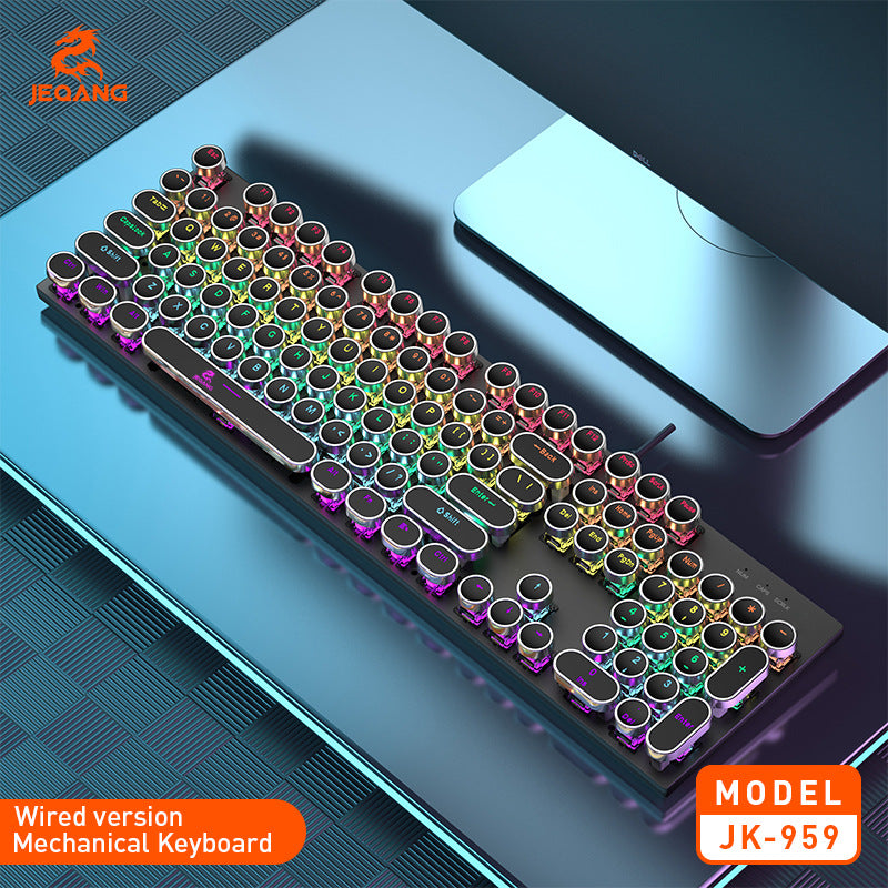 JK-959 Retro Punk Mechanical Gaming Keyboard – Blue Switches with Electroplated Metal Keycaps & Hot-Swappable DIY Switches