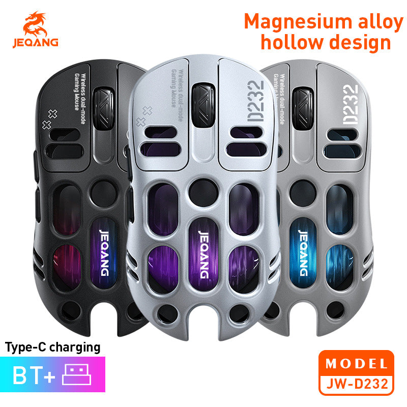 JW-D232 JEQANG Dual-Mode Hollow Gaming Mouse – Ultra-Lightweight Honeycomb Design with 2.4GHz Wireless & Bluetooth, Ergonomic RGB Gaming Mouse