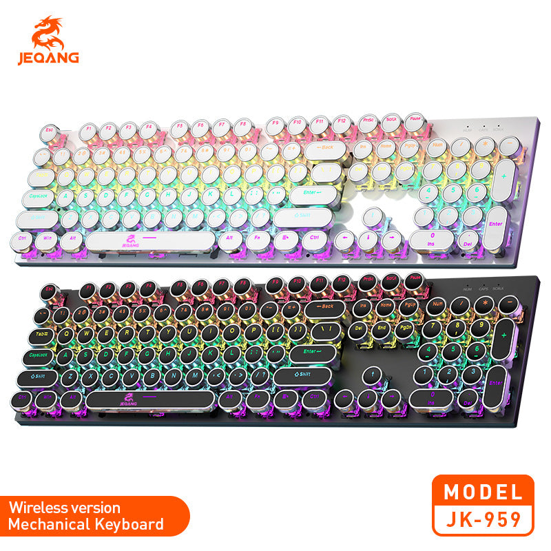 JK-959 Retro Punk Mechanical Gaming Keyboard – Blue Switches with Electroplated Metal Keycaps & Hot-Swappable DIY Switches