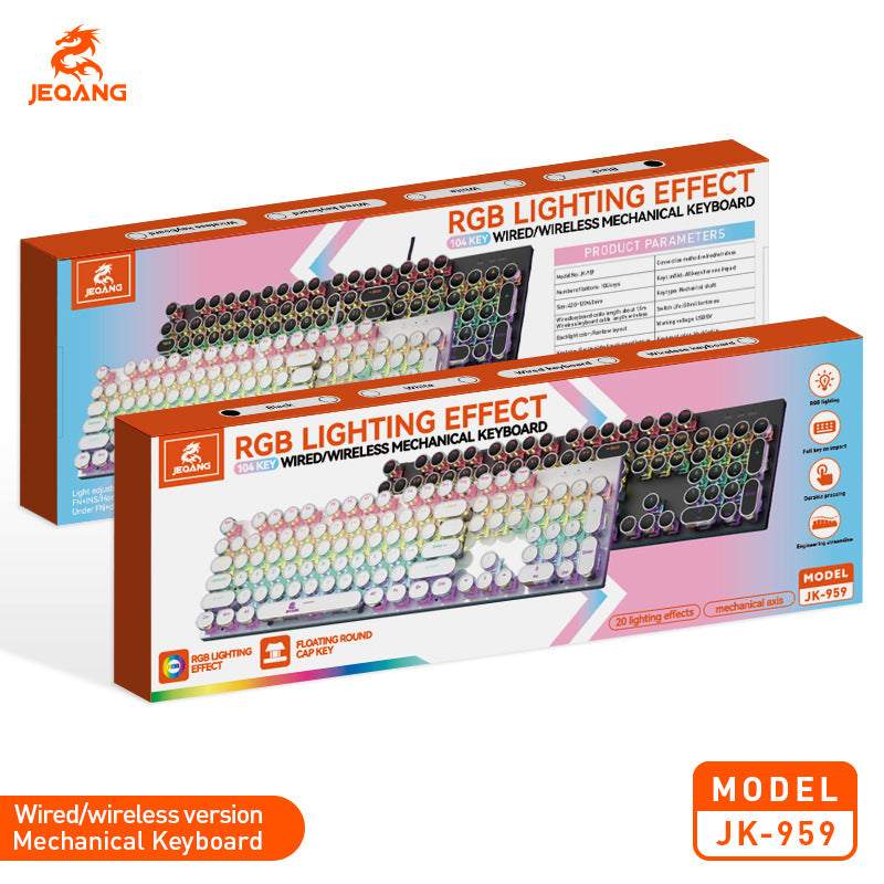 JK-959 Retro Punk Mechanical Gaming Keyboard – Blue Switches with Electroplated Metal Keycaps & Hot-Swappable DIY Switches